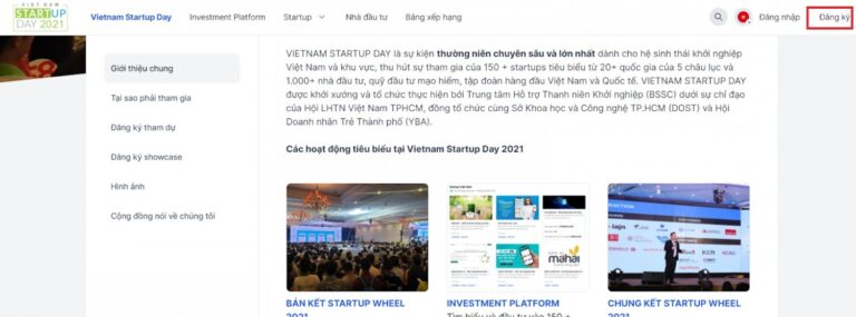 Hình 1.1 Đăng ký tài khoản trên Vietnam Startup Day